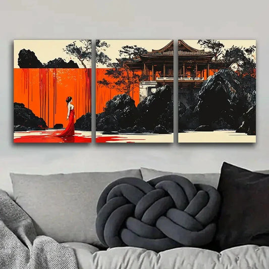 3pcs  Ancient buildings, Art Painting Metal Print Ready to Hang Art