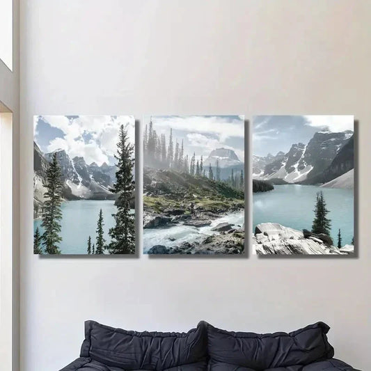 3pcs , Lake Louise, Banff National Park, Metal Print Ready to Hang Art