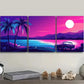 3pcs Vibrant Miami Beach Sunset with Palm Trees  Metal Print Ready to Hang Art