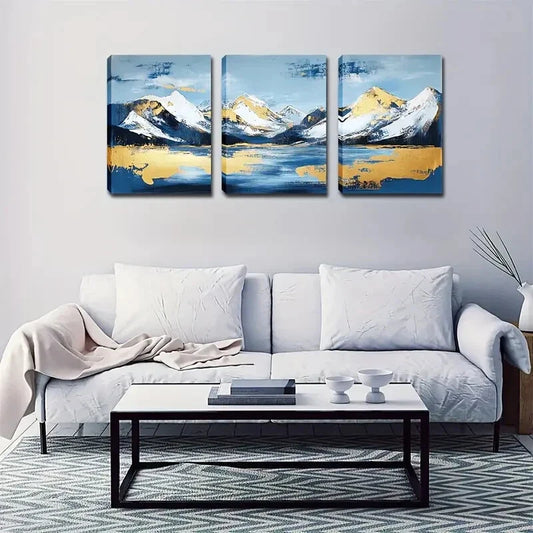 3pcs White Hillside with Golden Touch, Eco-Style Wall Art Set Canvas Framed 40x60cm - High Quality Print 100% Australian Made Wall Canvas Ready to Hang