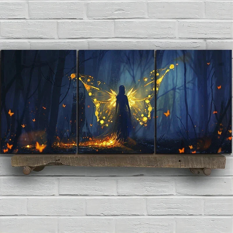 3pcs Stunning Golden Butterfly Wings Metal Print Ready to Hang Art