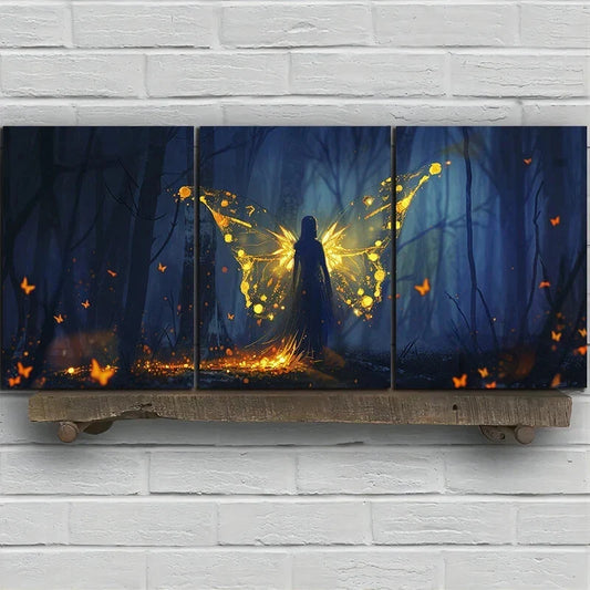 3pcs Stunning Golden Butterfly Wings Metal Print Ready to Hang Art