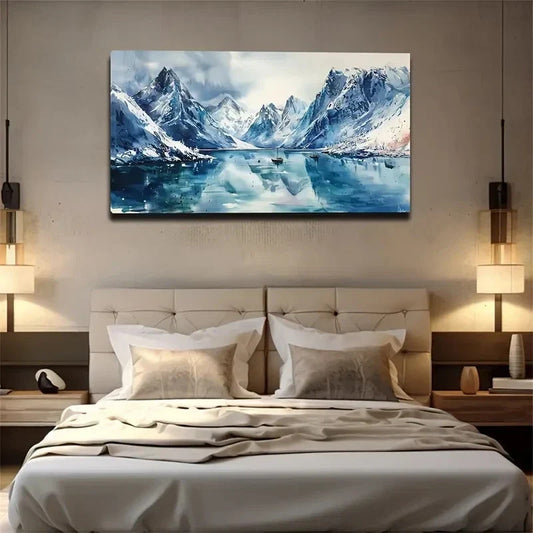 Snow-Capped Mountains Lakes Wall Art Canvas Office Home Room Framed 120x60cm