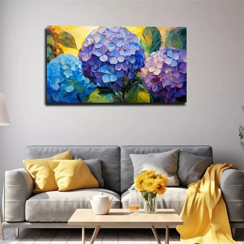 Purple Hydrangea Worth Wall Art Canvas Office Home Room Framed 80x45cm