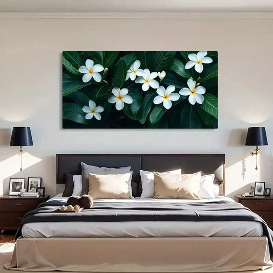 White Flowers & Dark Foliage Wall Art Canvas Office Home Room Framed 120x60cm