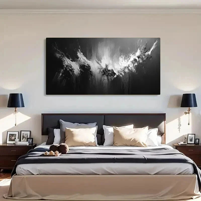 Black & White Abstract Texture Wall Art Canvas Office Home Room Framed 120x60cm