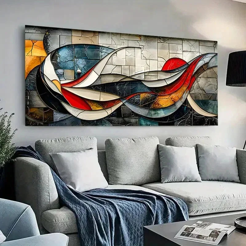 Modern Abstract Geometric Wall Art Canvas Office Home Room Framed 80x45cm