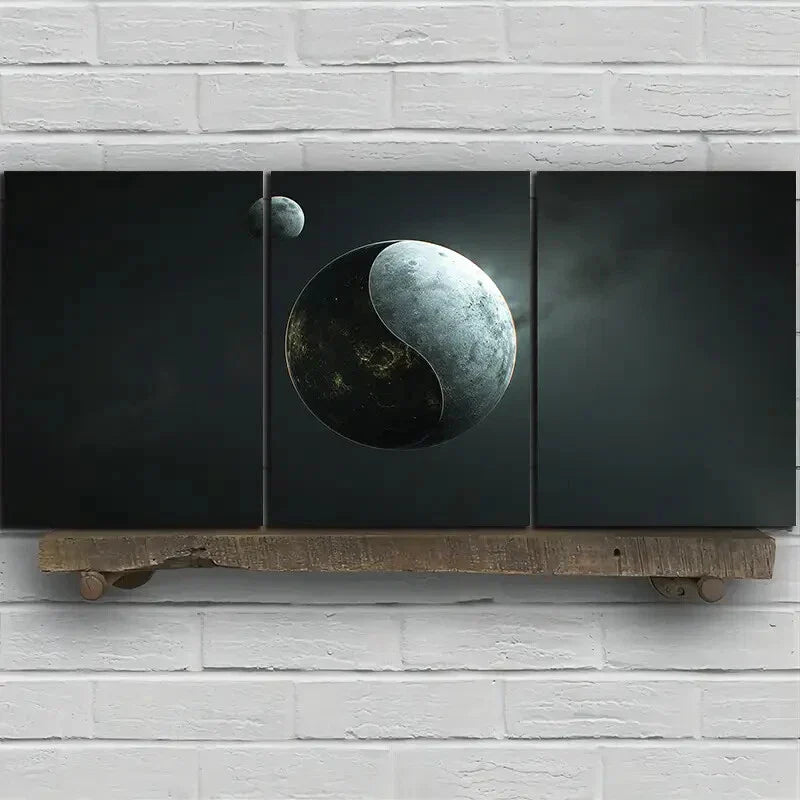 3pcs Yin-Yang Black & Gray Space Metal Print Ready to Hang Art