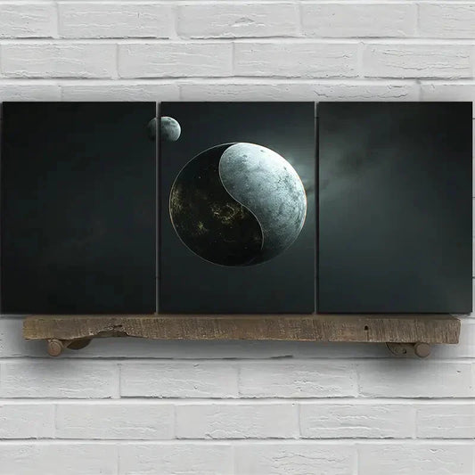3pcs Yin-Yang Black & Gray Space Metal Print Ready to Hang Art