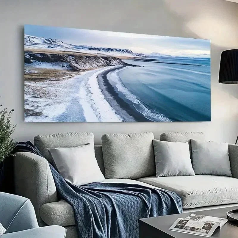View of Arctic Calm Beach wall canvas office home room framed 120x60cm