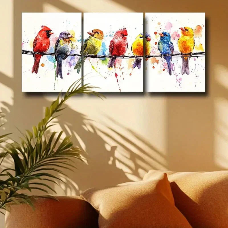3pcs A Row of Birds Metal Print Ready to Hang Art
