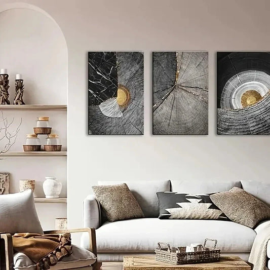 3pcs Abstract Black and White Metal Print Ready to Hang Art