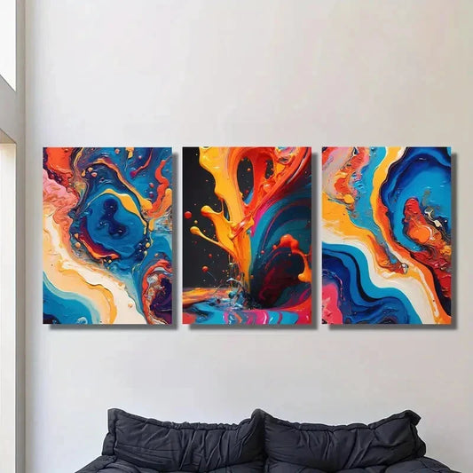 3pcs Colorful Abstract Liquid Texture Metal Print Ready to Hang Art