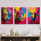 3pcs Vibrant Tiger & Lion Colorful Abstract Metal Print Ready to Hang Art