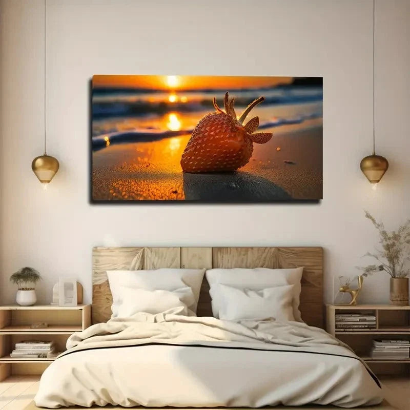 Beachside Strawberry Wall Art Canvas Office Home Room Framed 80x45cm