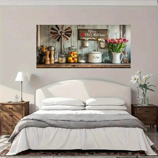 Kitchen Decor Windmill Sign Wall Art Canvas Office Home Room Framed 80x45cm