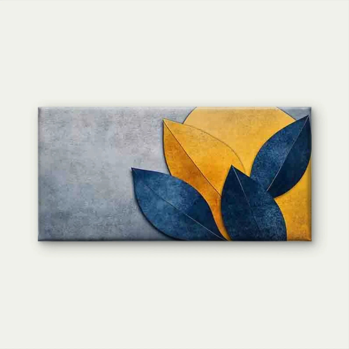 Abstract Leaf Blue And Yellow Wall Art Canvas Office Home Room Framed 120x60cm