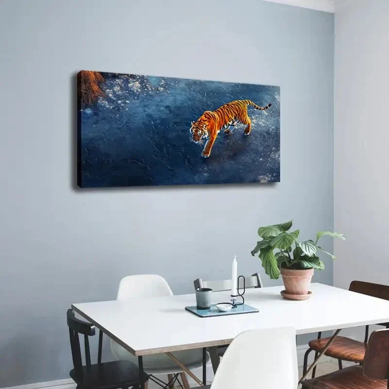 Majestic Tiger Walking Ice Wall Art Canvas Office Home Room Framed 120x60cm