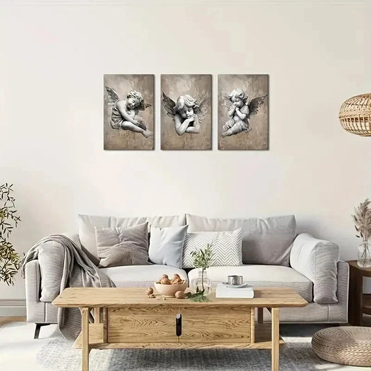 3pcs  3 Vintage Cherub  Metal Print Ready to Hang Art
