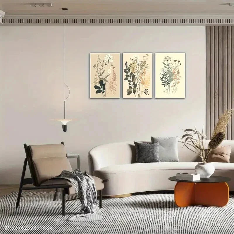 3pcs Decorative Flower Poster Minimalist Style Metal Print Ready to Hang Art