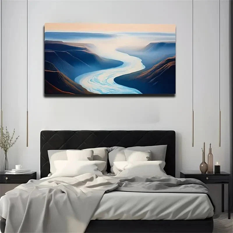 River Landscape Décor Style Wall Art canvas Office Home Room Framed 120x60cm