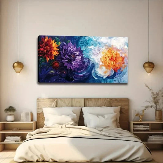 Colors Of Dahlia Other Flowers Wall Art Canvas Office Home Room Framed 120x60cm