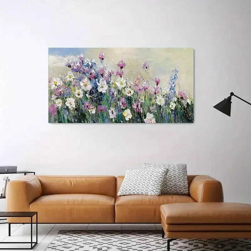Vibrant Floral Abstract wall canvas office home room framed 120x60cm