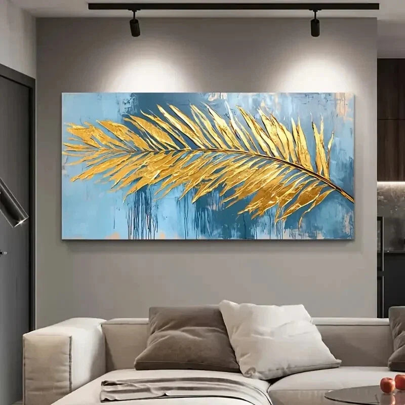 Abstract Gold Palm Leaf wall canvas office home room framed 80x45cm