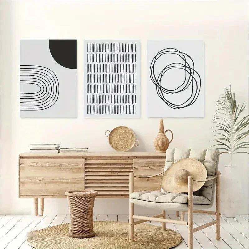 3pcs Black and White Abstract Minimalist Metal Print Ready to Hang Art