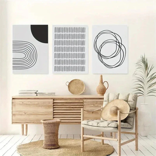3pcs Black and White Abstract Minimalist Metal Print Ready to Hang Art