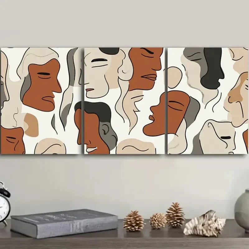 3pcs Featuring Brown And Beige Faces  Wall Art Set Canvas Framed 40x60cm - High Quality Print 100% Australian Made Wall Canvas Ready to Hang