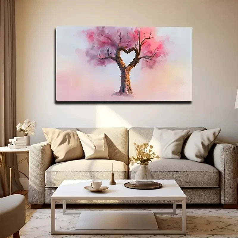 Plant Decor Pink Heart-Shaped Wall Art Canvas Office Home Room Framed 80x45cm