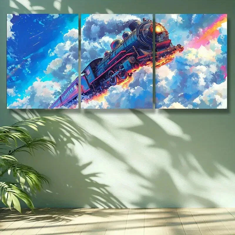 3pcs  Train On Sky , A Rainbow   Metal Print Ready to Hang Art