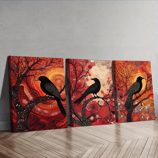 3pcs The psychic crow Wall Art Set Canvas Framed 40x60cm - High Quality Print 100% Australian Made Wall Canvas Ready to Hang