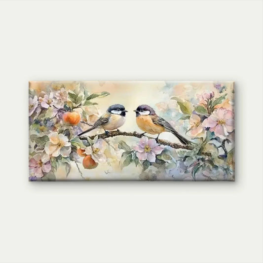 Vintage Floral Birds Wall Art Canvas Office Home Room Framed 80x45cm