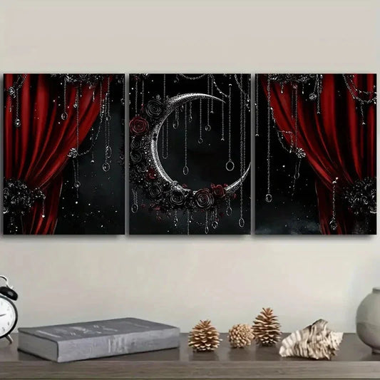 3pcs Black moon and red scenery Metal Print Ready to Hang Art