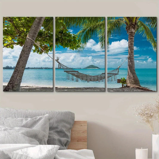 3pcs Tropical Paradise Hammock Nature Metal Print Ready to Hang Art