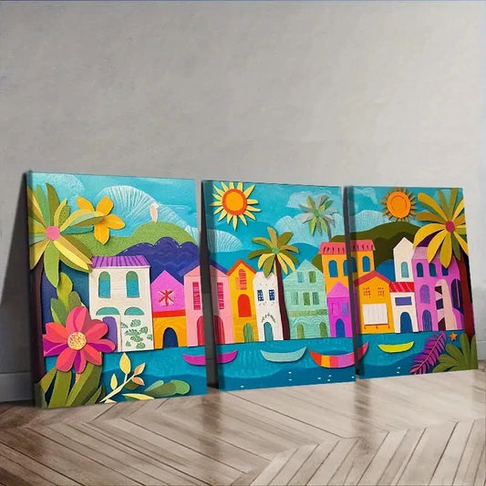 3pcs  Coastal city of Rio de Janeiro, Brazil Wall Art Set Canvas Framed 40x60cm - High Quality Print 100% Australian Made Wall Canvas Ready to Hang