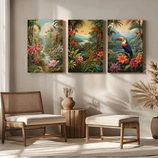 3pcs Bohemian Leaves Tropical Jungle Aesthetics Metal Print Ready to Hang Art'