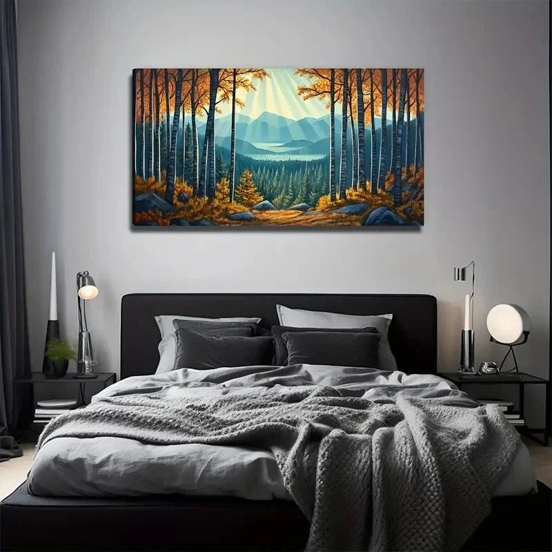 Abstract Sunshine Wood Wall Art Canvas Office Home Room Framed 120x60cm