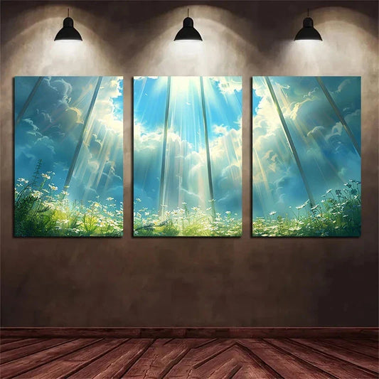 3pcs Sunlight Shining White Clouds Nature Metal Print Ready to Hang Art