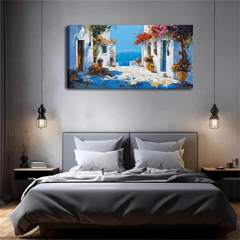 Romantic Seaside White Flower Wall Art Canvas Office Home Room Framed 120x60cm