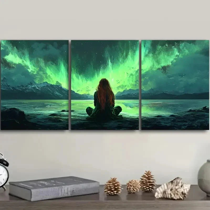 3pcs Northern Lights & Mountain Landscape Wall Art Set Canvas Framed 40x60cm - High Quality Print 100% Australian Made Wall Canvas Ready to Hang