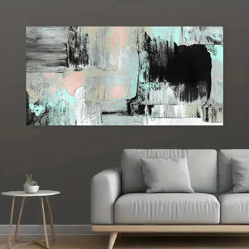 Modern Black White Teal Pink Wall Art Canvas Office Home Room Framed 80x45cm
