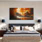 River Cabin Scene Autumn Forest Wall Art Canvas Office Home Room Framed 120x60cm