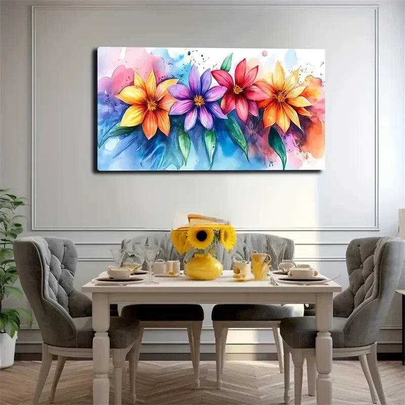 Watercolor Gradient Flowers Wall Art Canvas Office Home Room Framed 120x60cm