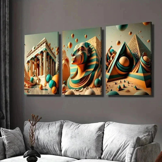 3pcs Golden Pagoda Sphinx Parthenon Wall Art Set Canvas Framed 40x60cm - High Quality Print 100% Australian Made Wall Canvas Ready to Hang