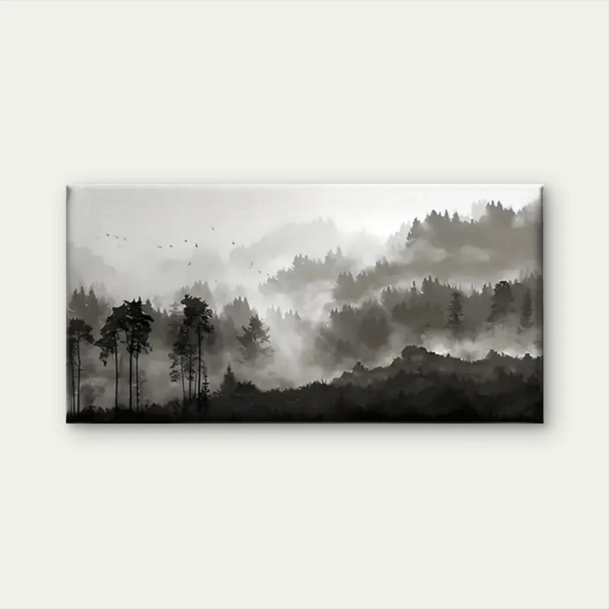 Black White Forest Misty Wall Art Canvas Office Home Room Framed 120x60cm