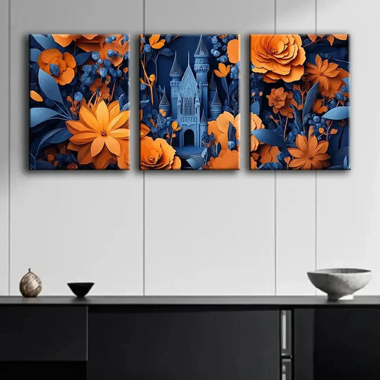 3pcs Luxurious Floral Colorful Pattern Perfect Wall Art Set Canvas Framed 40x60cm - High Quality Print 100% Australian Made Wall Canvas Ready to Hang