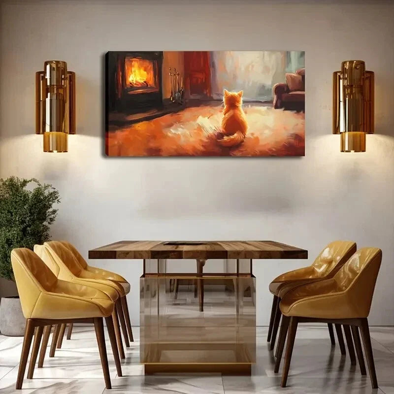 Charming Orange Cat Looking Wall Art Canvas Office Home Room Framed 120x60cm
